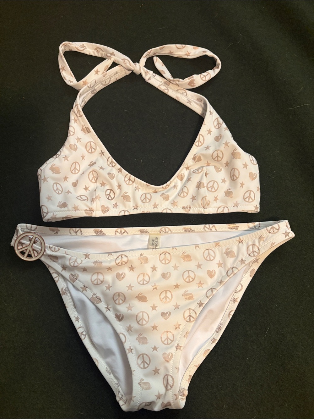 Victoria's Secret white and gold Peace Sign Bikini Set